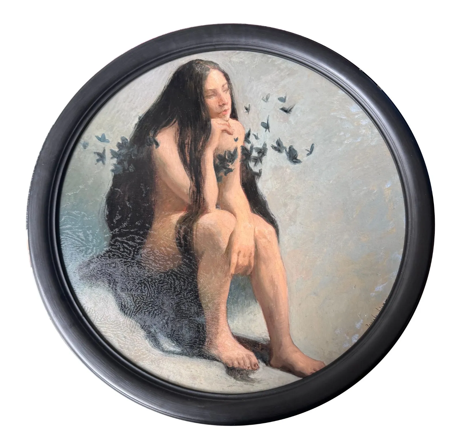 Butterfly lady, huile sur bois de Daniela Astone, 2025, Galerie Calderone