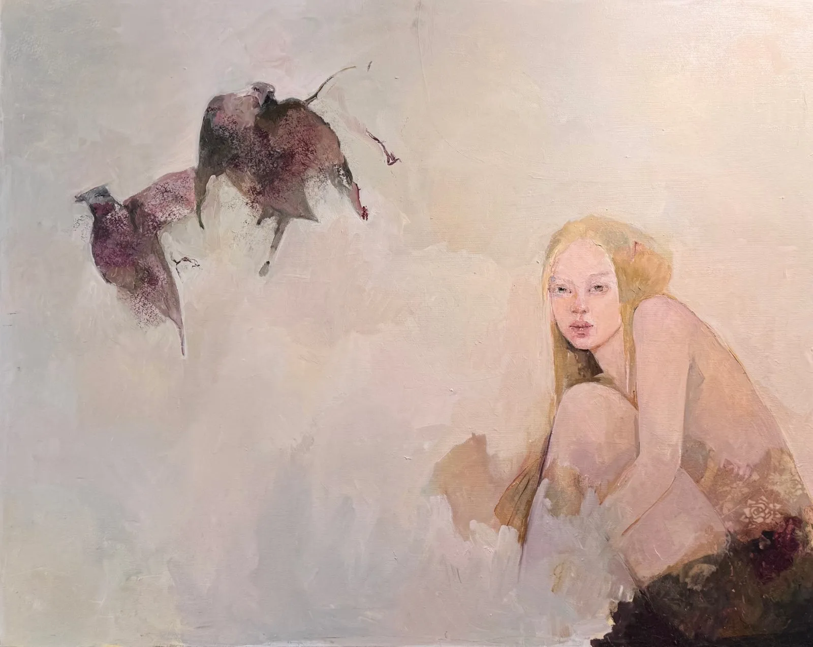 Présage, huile sur toile de Françoise de Felice, 2025, 65 × 80 cm, Galerie Calderone