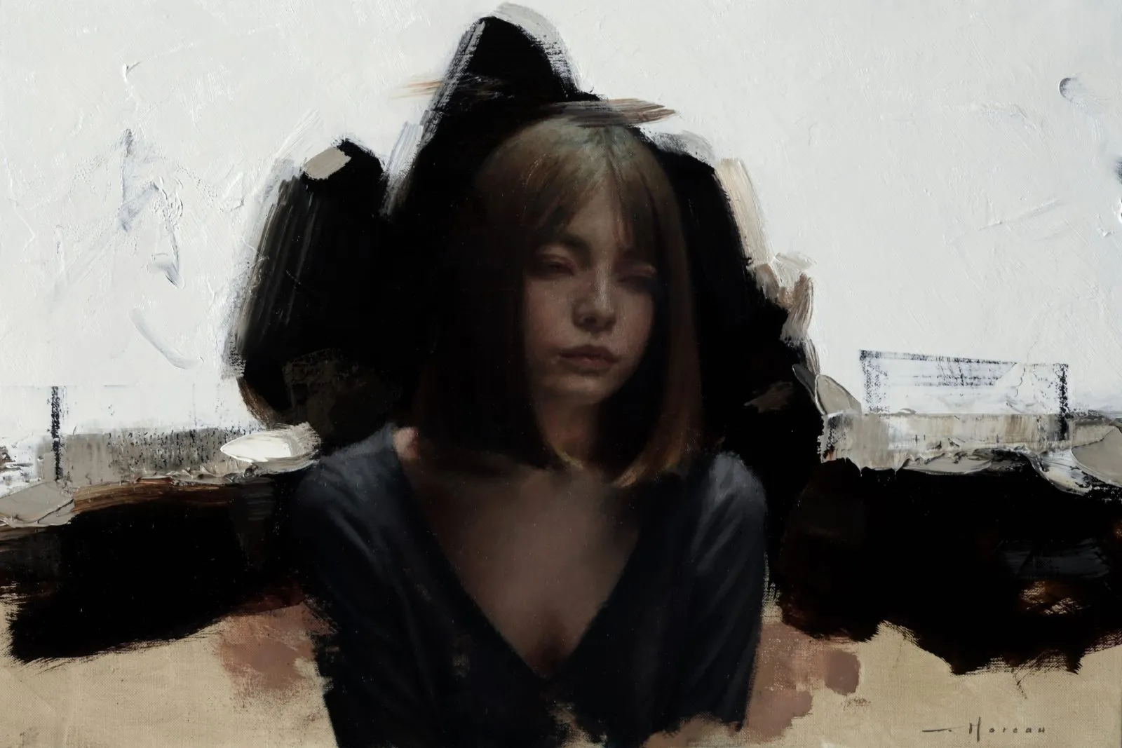 Impact, huile sur lin de Anthony J. Moreau, 2026, 40 × 60 cm, Galerie Calderone
