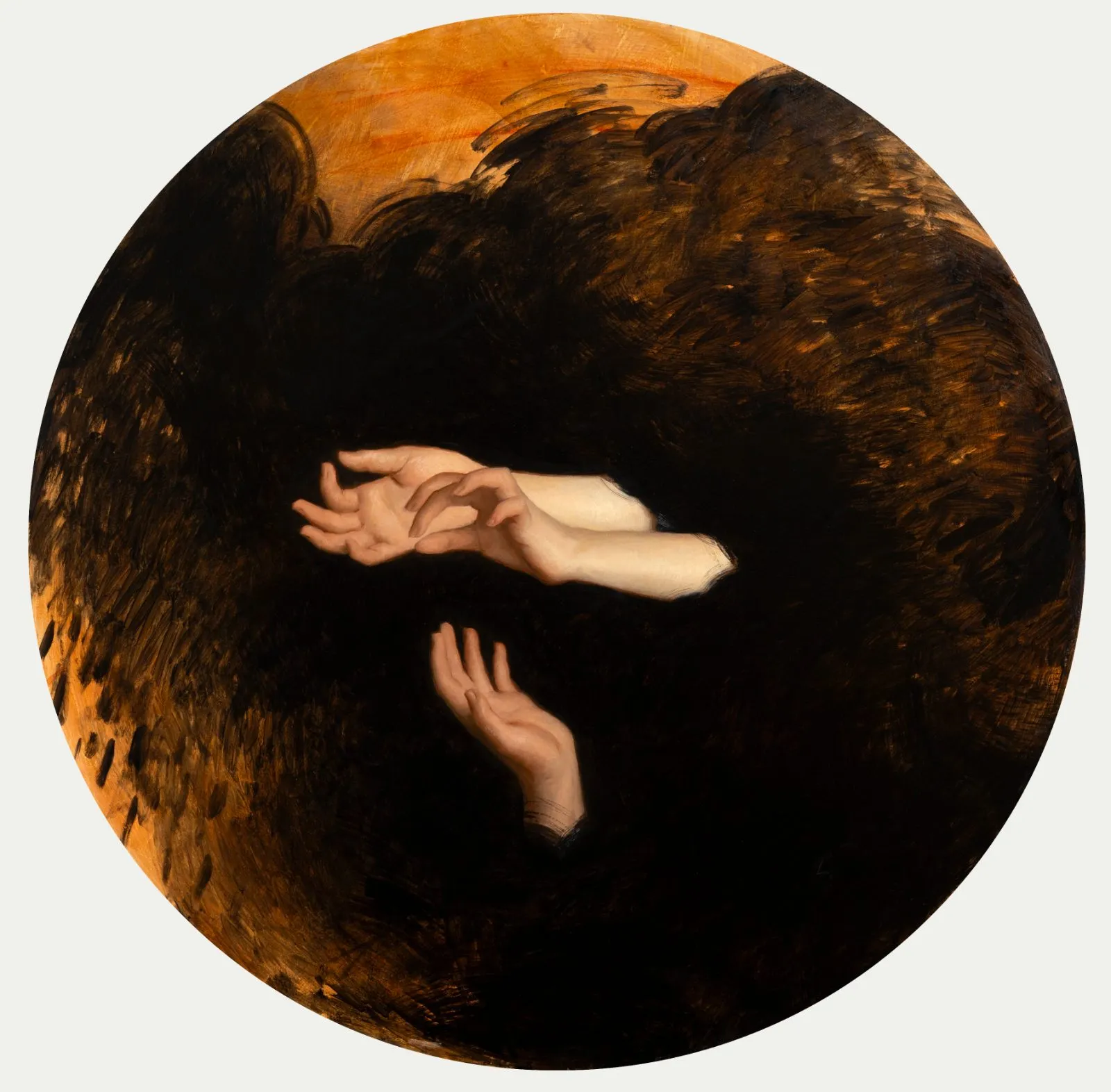 Thread II, huile sur bois de Daniela Astone, 2024, Rond 100 cm, Galerie Calderone