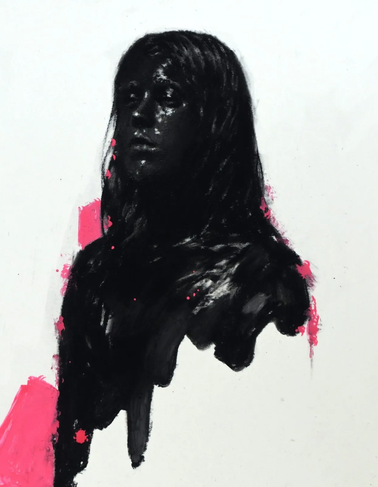 Sans titre 0925, fusain, graphite et marqueur de Anthony J. Moreau, 2025, 28 × 22 cm, Galerie Calderone