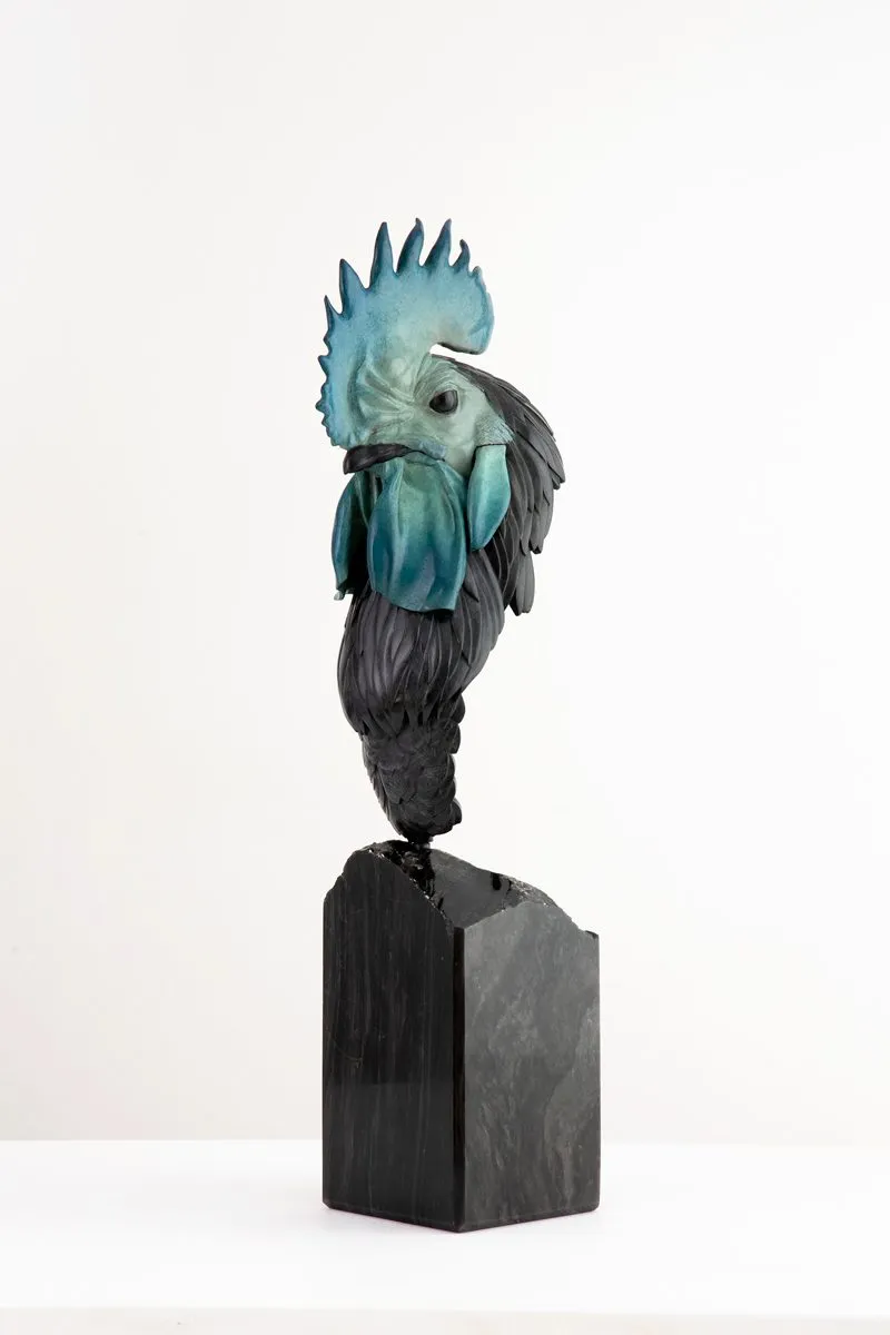 COQ, bronze et obsidienne argentée de Dominique Mufraggi, 2024, Galerie Calderone