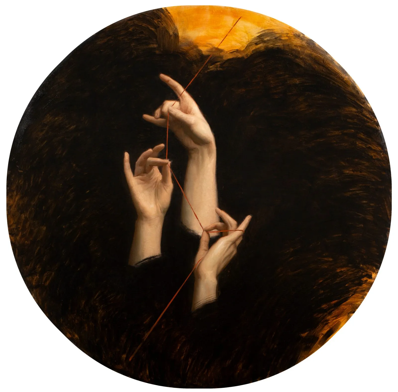 Thread III, huile sur bois de Daniela Astone, 2024, Rond 100 cm, Galerie Calderone