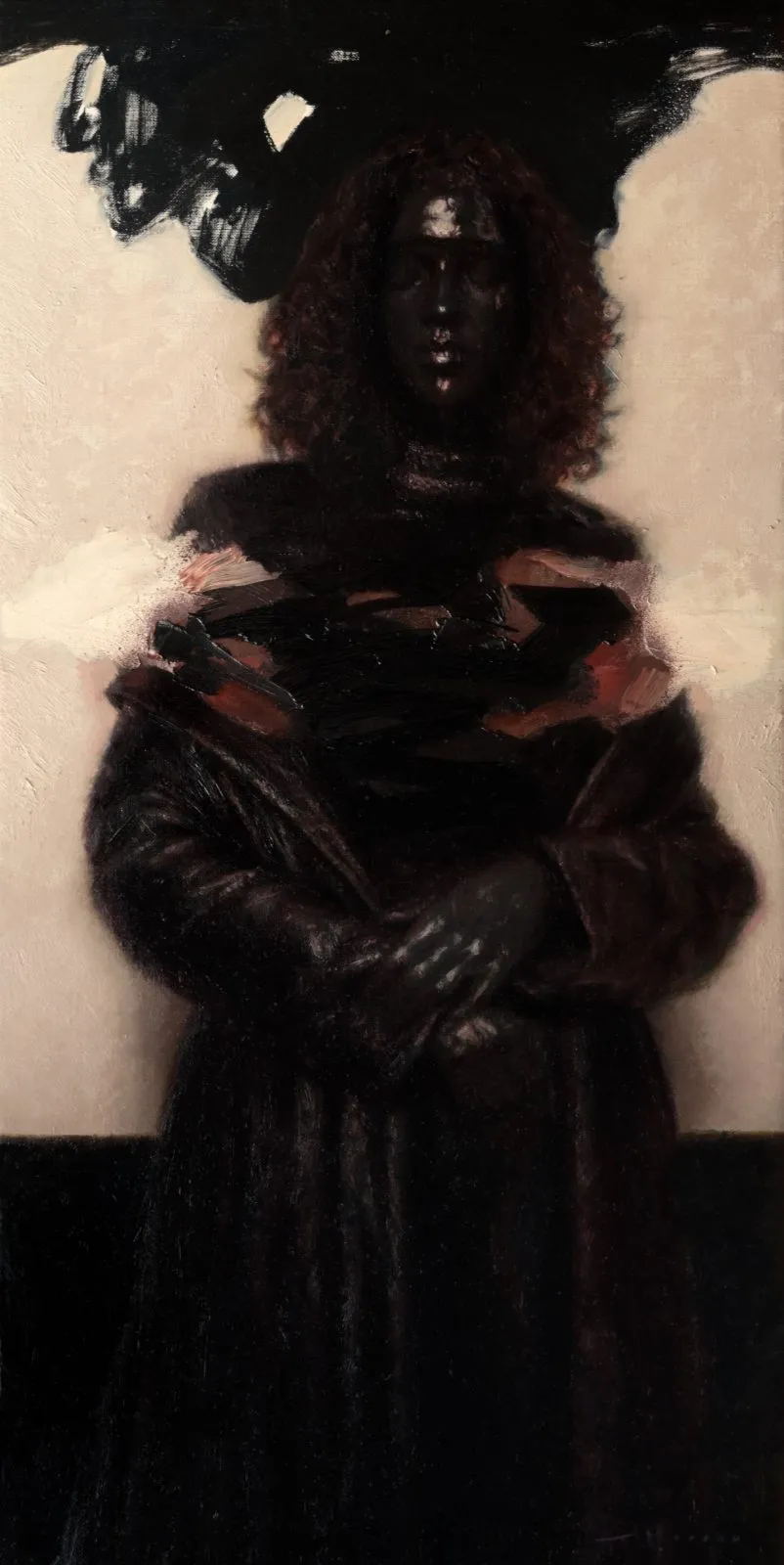 CCXC Post La Mettrie, huile sur lin de Anthony J. Moreau, 2026, 80 × 40 cm, Galerie Calderone