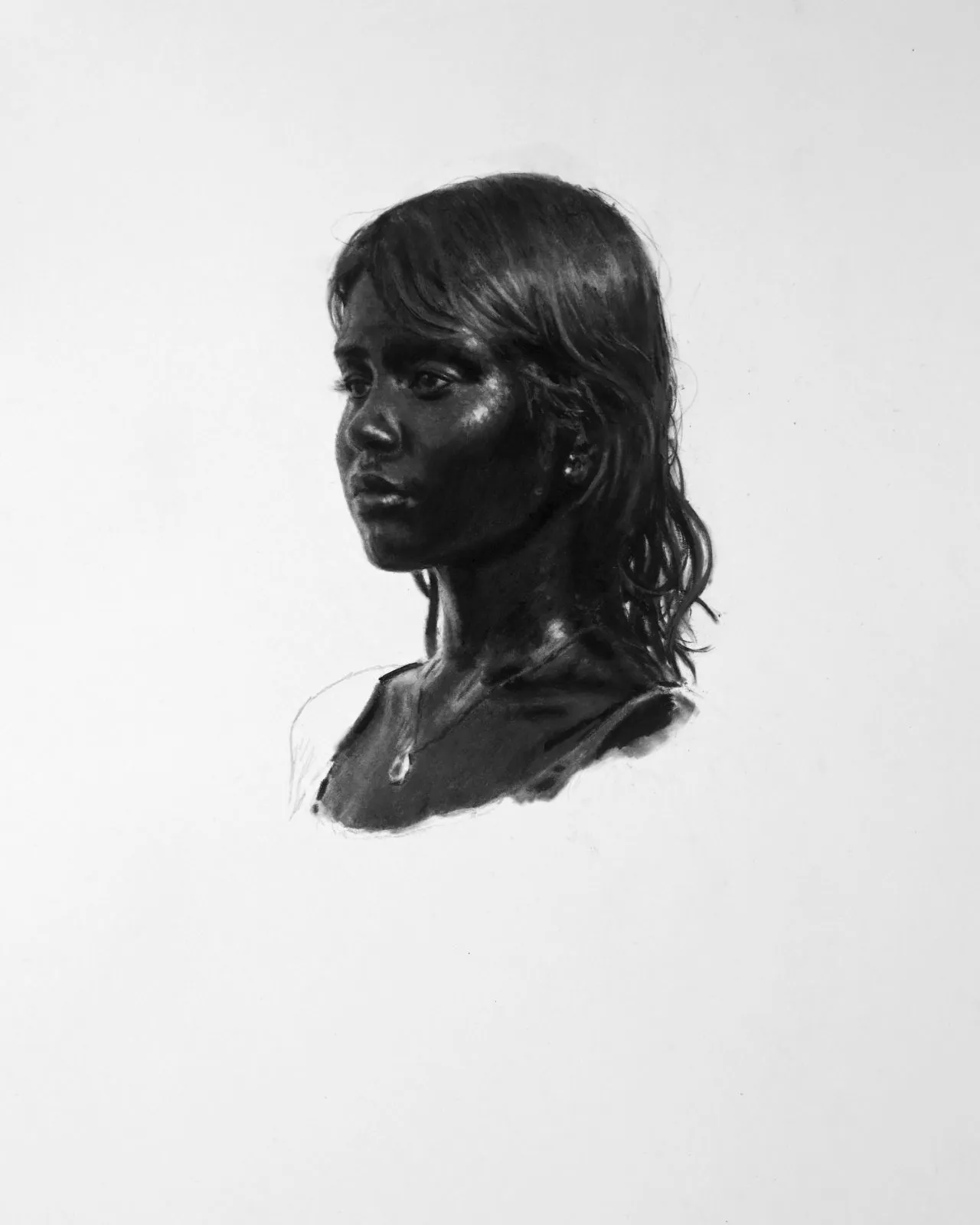 Pix Liquida, fusain et graphite de Anthony J. Moreau, 2025, 32 × 32 cm, Galerie Calderone