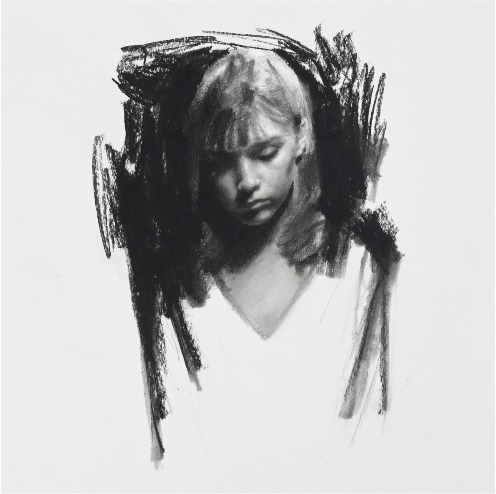 Sans titre 0825, fusain et graphite de Anthony J. Moreau, 2025, 26,5 × 26,5 cm, Galerie Calderone