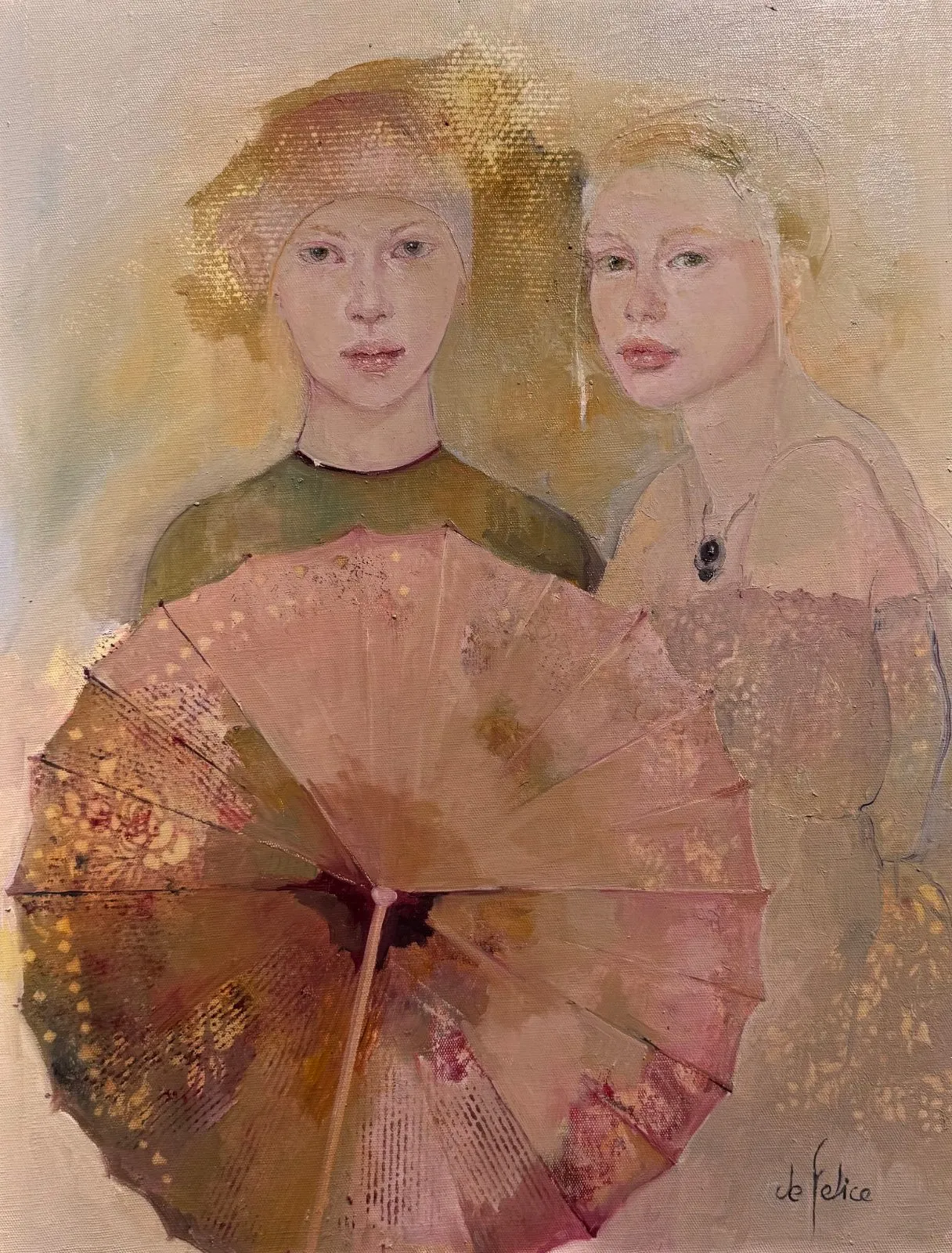 L'ombrelle, huile sur toile de Françoise de Felice, 2025, 65 × 54 cm, Galerie Calderone
