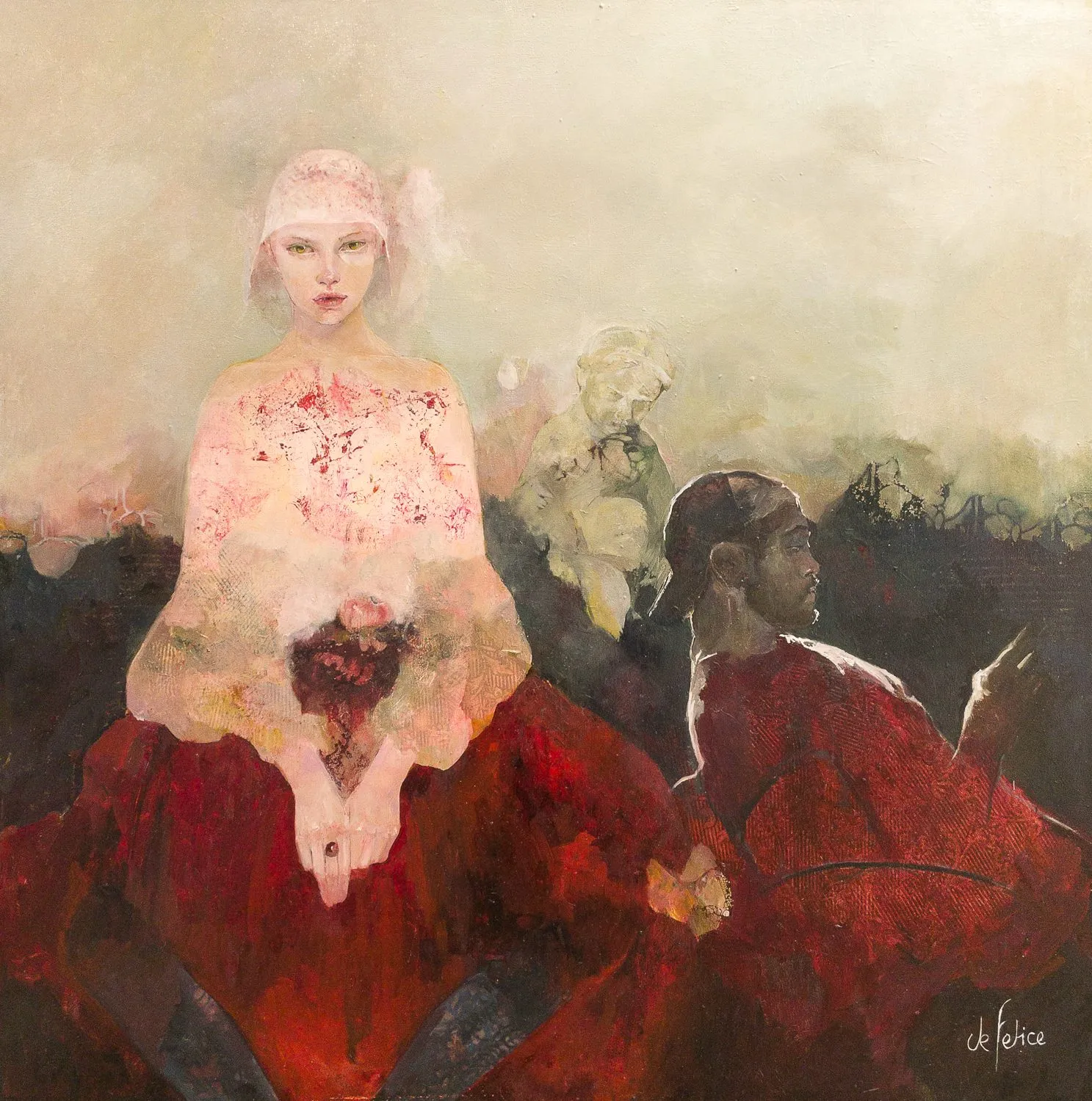 La lettre brulée, huile sur toile de Françoise de Felice, 2024, 100 × 100 cm, Galerie Calderone