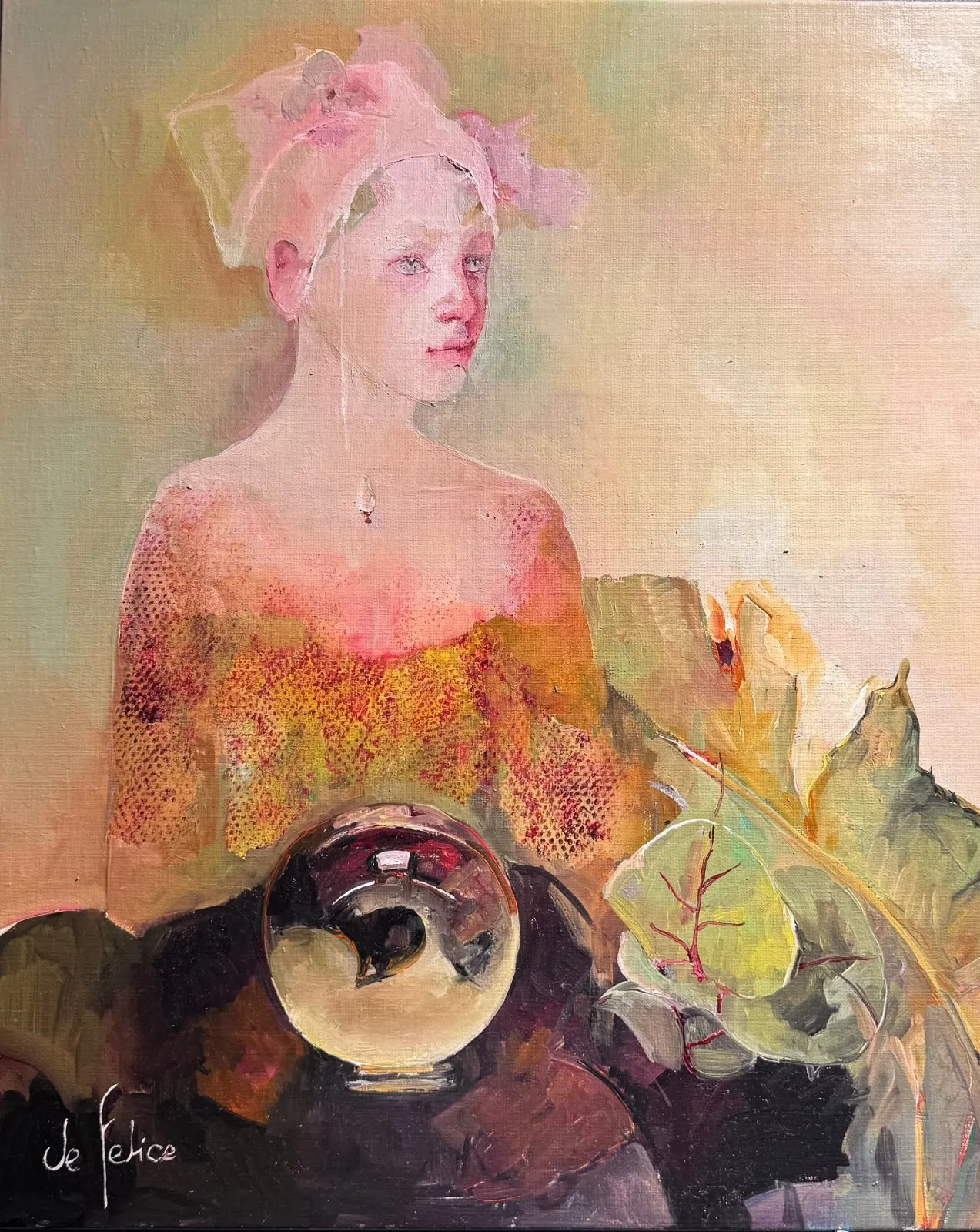 Le globe, huile sur toile de Françoise de Felice, 2025, 65 × 54 cm, Galerie Calderone