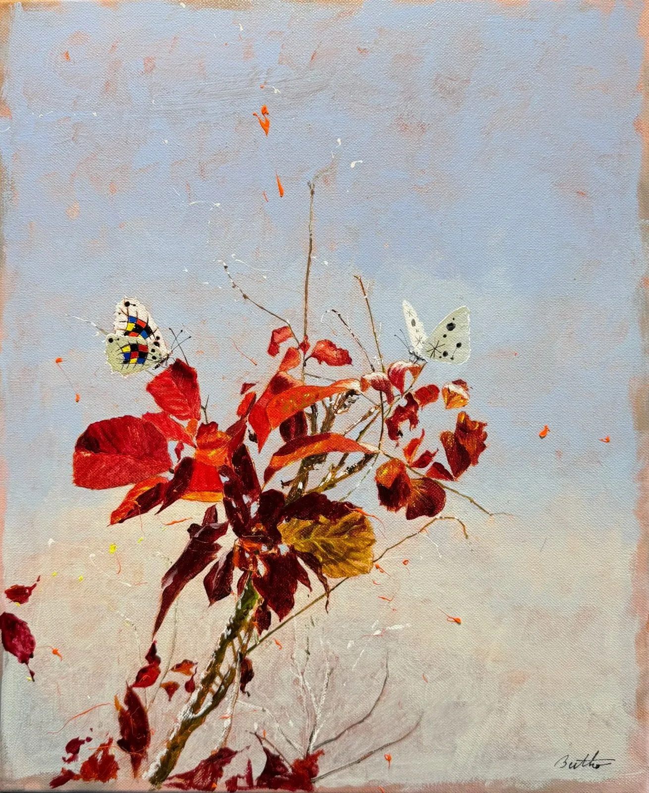 Mirò Butterfly, acrylique sur toile de Philippe Bertho, 2025, 46 × 38 cm, Galerie Calderone