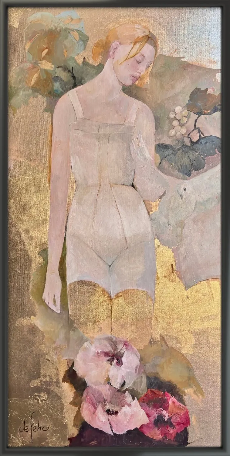 Thaïs, oil on canvas by Françoise de Felice, 2025, 120 × 60 cm, Galerie Calderone